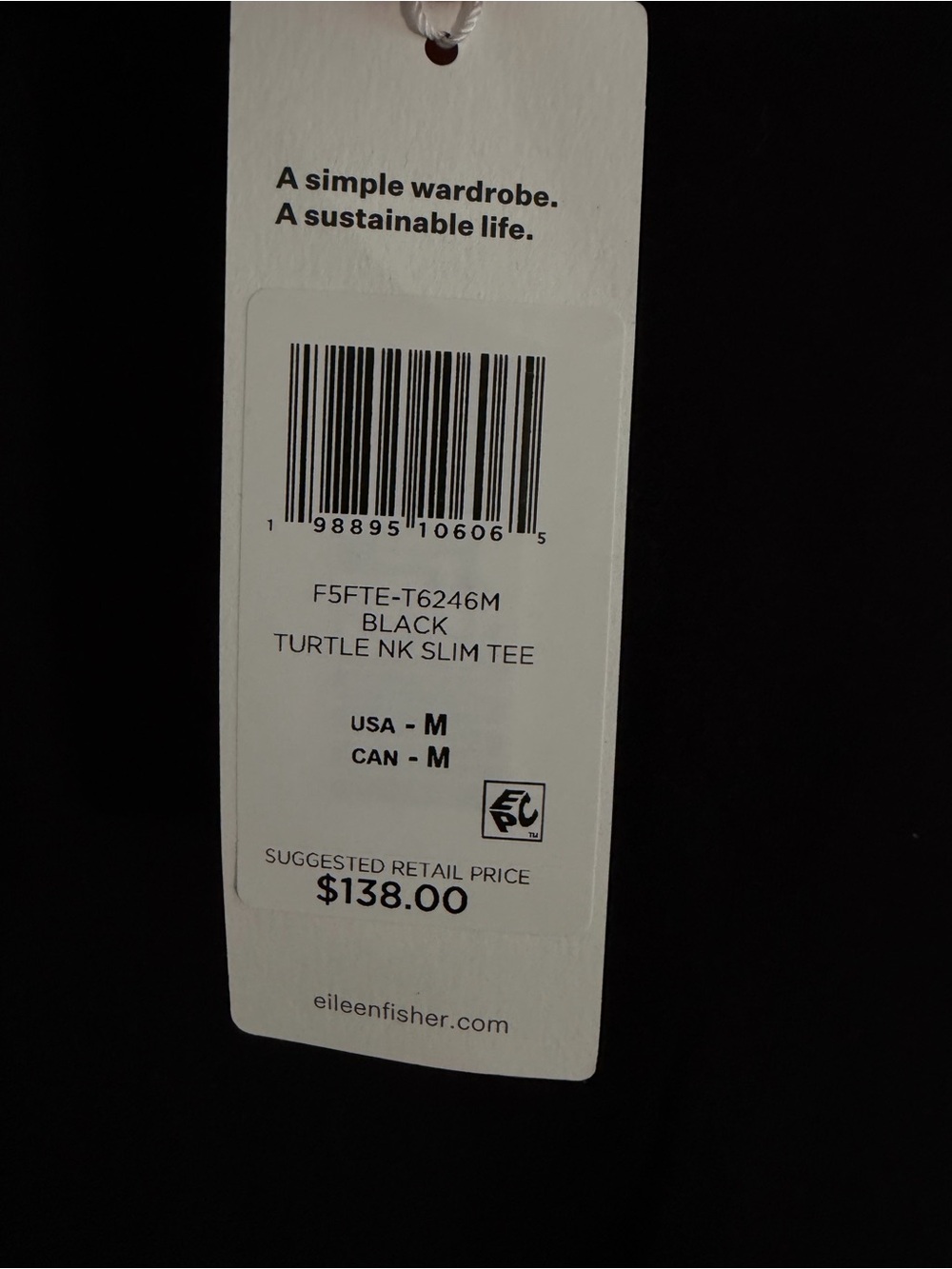 NWT Eileen Fisher Turtleneck Top Womens M Black Tencel Stretch Tee MSRP $138 - Picture 3 of 8